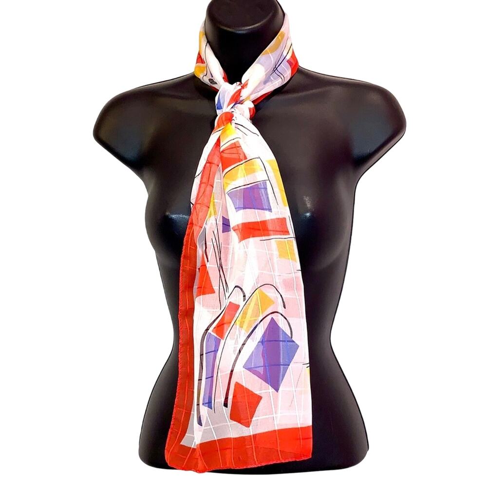Abstract Geometric Sheer Scarf Colorful Lightweight Neck Scarf Art Print Wrap